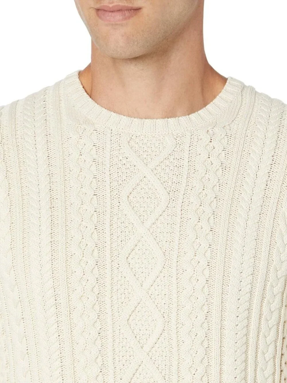 Cozy 100% Cotton Long-Sleeve Fisherman Cable Knit Crewneck Sweater for Men